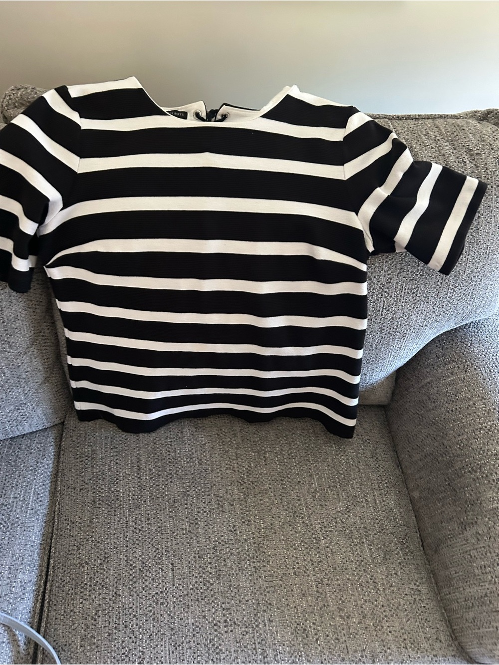Talbots Black and White Lace-Up Striped Top